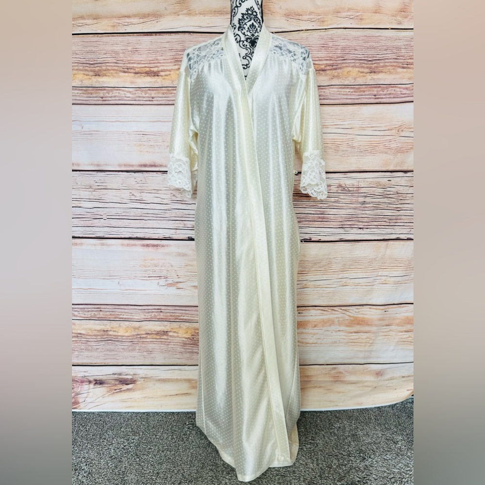 Barad & Co Tom Bezduda Women’s Vintage Ivory Lace Trim Long Robe Size M